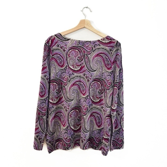 Talbots Merino Wool Womens XL Purple Paisley Crewneck Sweater 3/4 Sleeve - Picture 6 of 6